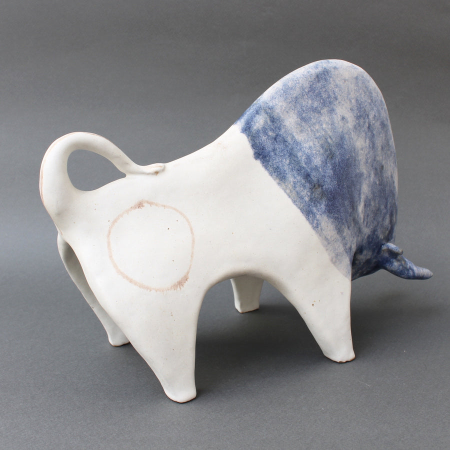 Decorative Ceramic Bull with Blue Glaze by Bruno Gambone (circa 1980s)