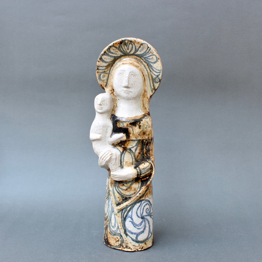 Vintage French Ceramic Sculpture of the Virgin with Child by Jean Derval (circa 1950s)