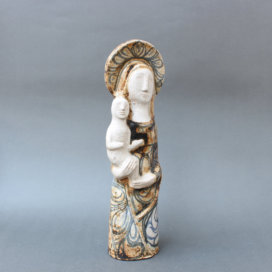 Vintage French Ceramic Sculpture of the Virgin with Child by Jean Derval (circa 1950s)