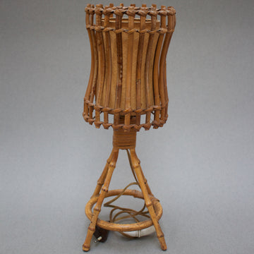 French Mid-Century Bamboo-Rattan Table Lamp (c. 1960s)