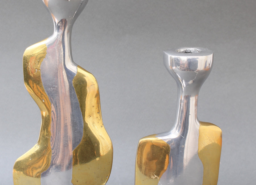Pair of Aluminium and Brass Candlesticks by David Marshall (circa 1970s)