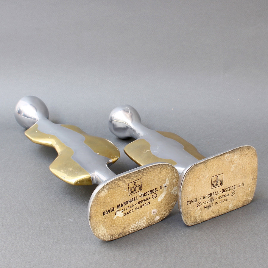Pair of Aluminium and Brass Candlesticks by David Marshall (circa 1970s)
