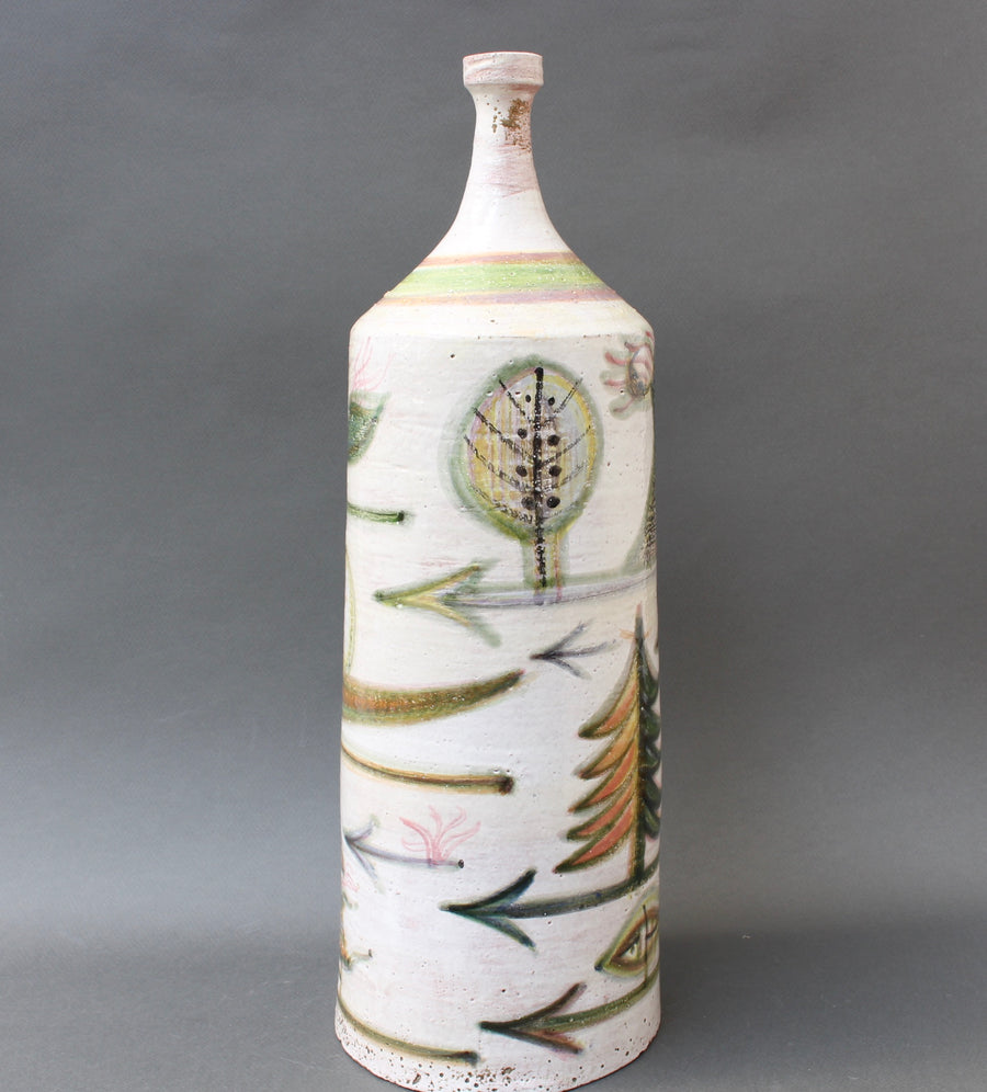 Decorative French Ceramic Bottle-Shaped Vase by David Sol (circa 1950s)