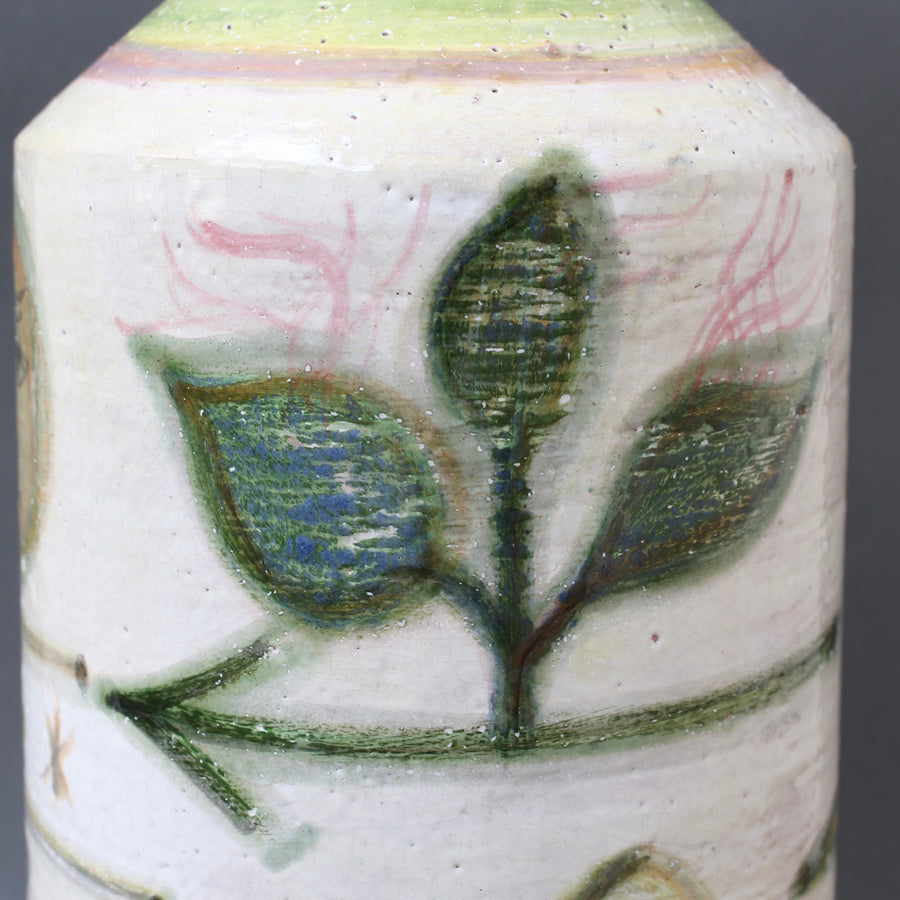 Decorative French Ceramic Bottle-Shaped Vase by David Sol (circa 1950s)