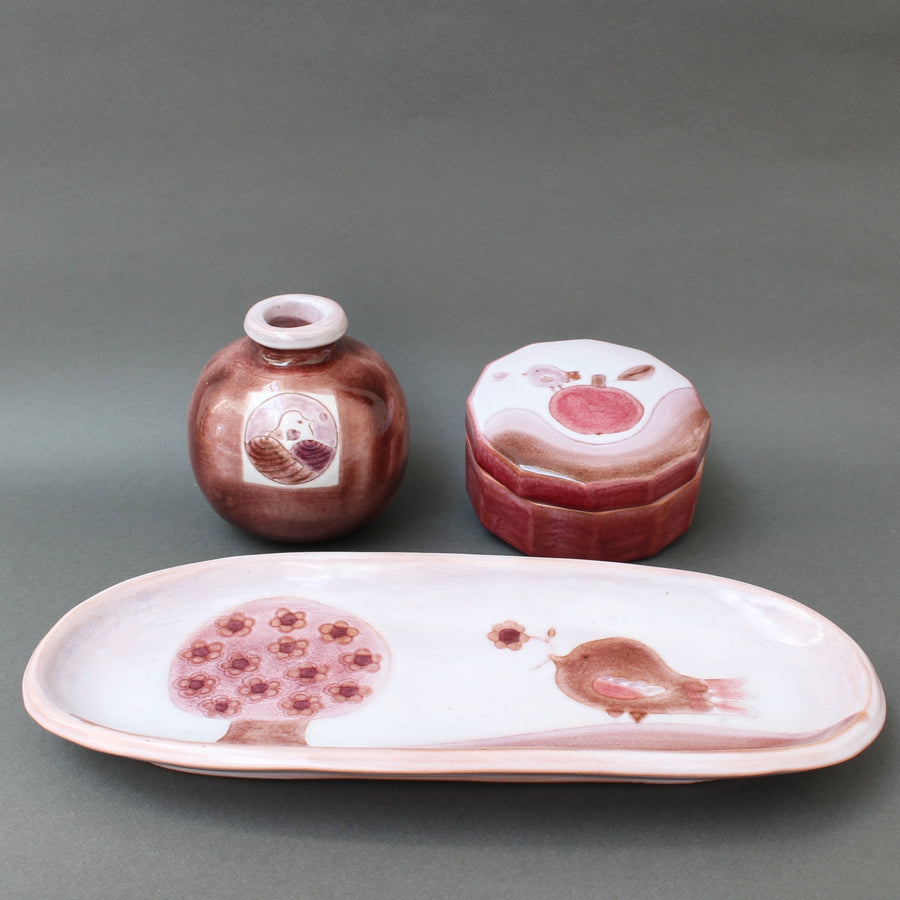 Decorative Ceramic Set with Tray, Vase and Box by Frères Cloutier (circa 1970s)