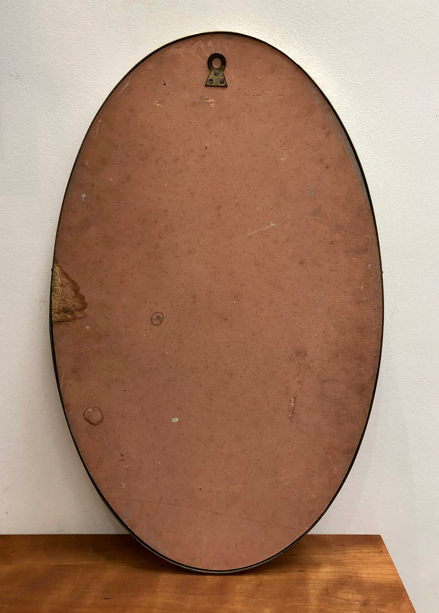 Mid-Century Oval-Shaped Italian Wall Mirror with Brass Frame (circa 1950s)