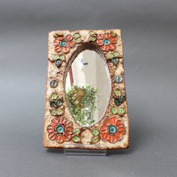 Ceramic Flower-Motif Wall Mirror by La Roue, Vallauris, France (circa 1960s)