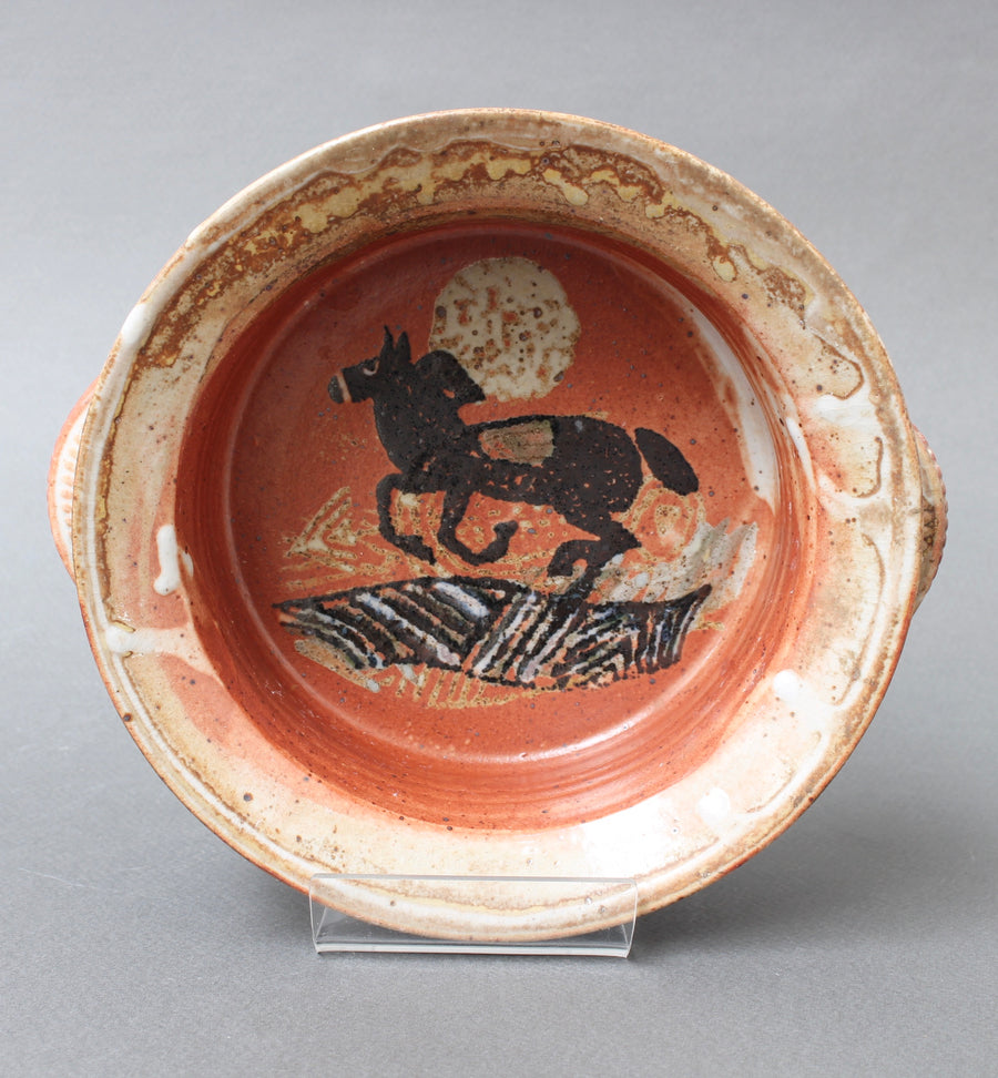 French Decorative Ceramic Bowl with Horse Motif (circa 1950s)