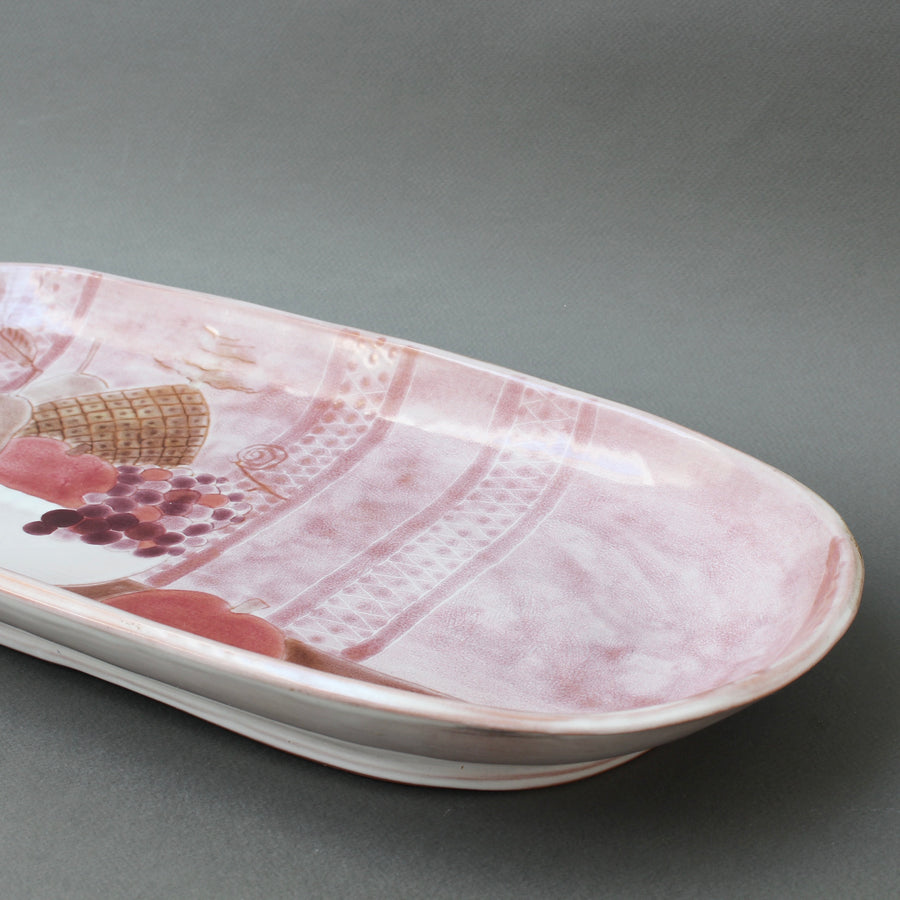 French Pink Decorative Ceramic Tray with Still Life Motif by Frères Cloutier (circa 1960s)