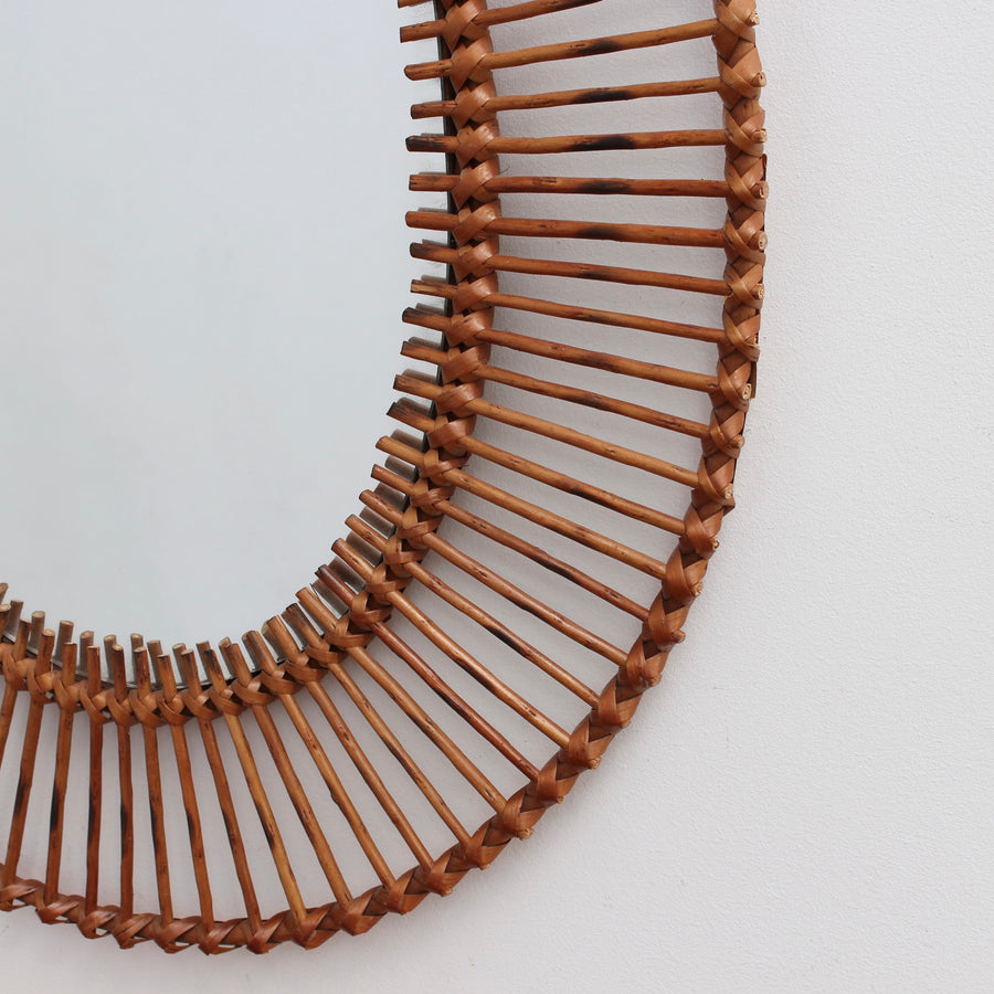 French Rattan Oval-Shaped Wall Mirror (circa 1960s)