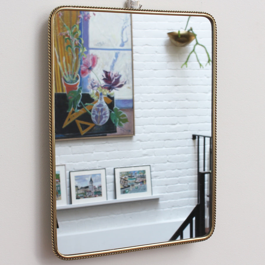Mid-Century Italian Wall Mirror with Decorative Brass Frame (circa 1950s) - Small