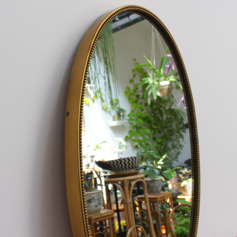Mid-Century Italian Wall Mirror with Beaded Brass Frame (circa 1950s) - Small