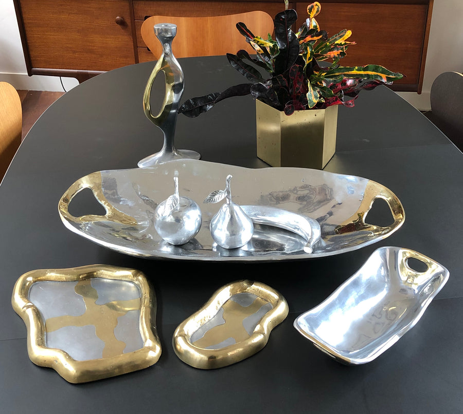 Aluminium and Brass Brutalist Style Tray by David Marshall (1980s) - Large