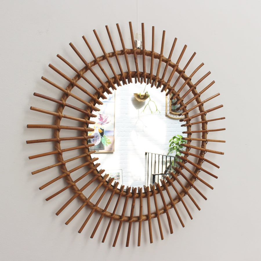 Mid-Century French Rattan Sunburst Mirror (circa 1960s) - Large