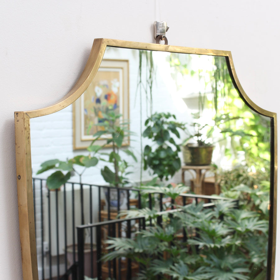 Mid-Century Italian Crest-Shaped Wall Mirror with Brass Frame (circa 1950s)