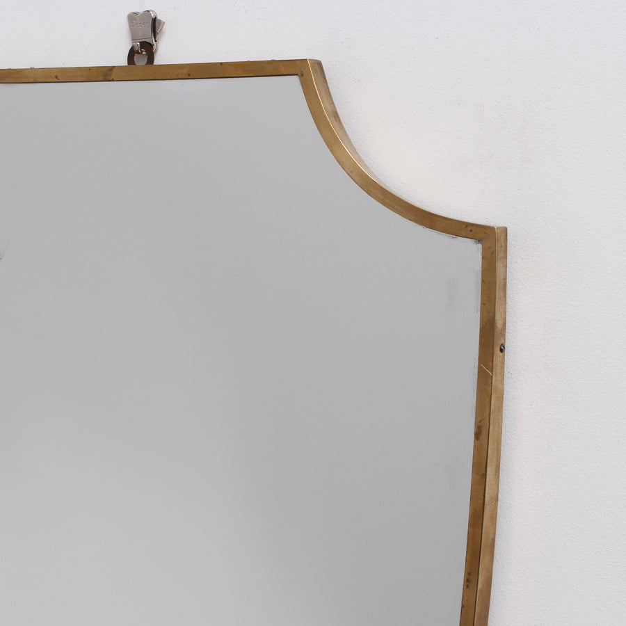 Mid-Century Italian Crest-Shaped Wall Mirror with Brass Frame (circa 1950s)