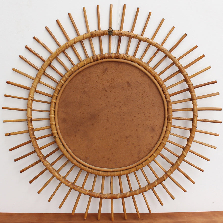Mid-Century French Rattan Sunburst Mirror (circa 1960s) - Large