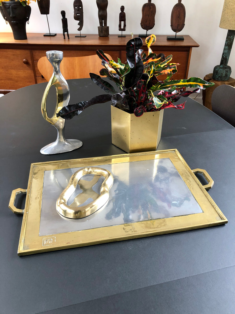 Aluminium and Brass Brutalist Style Candleholder by Leopold, s.c. (circa 1970s)