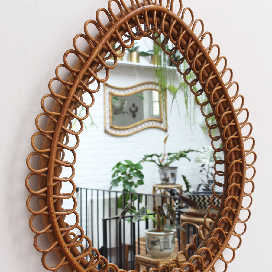 Italian Teardrop Rattan Wall Mirror (circa 1960s)
