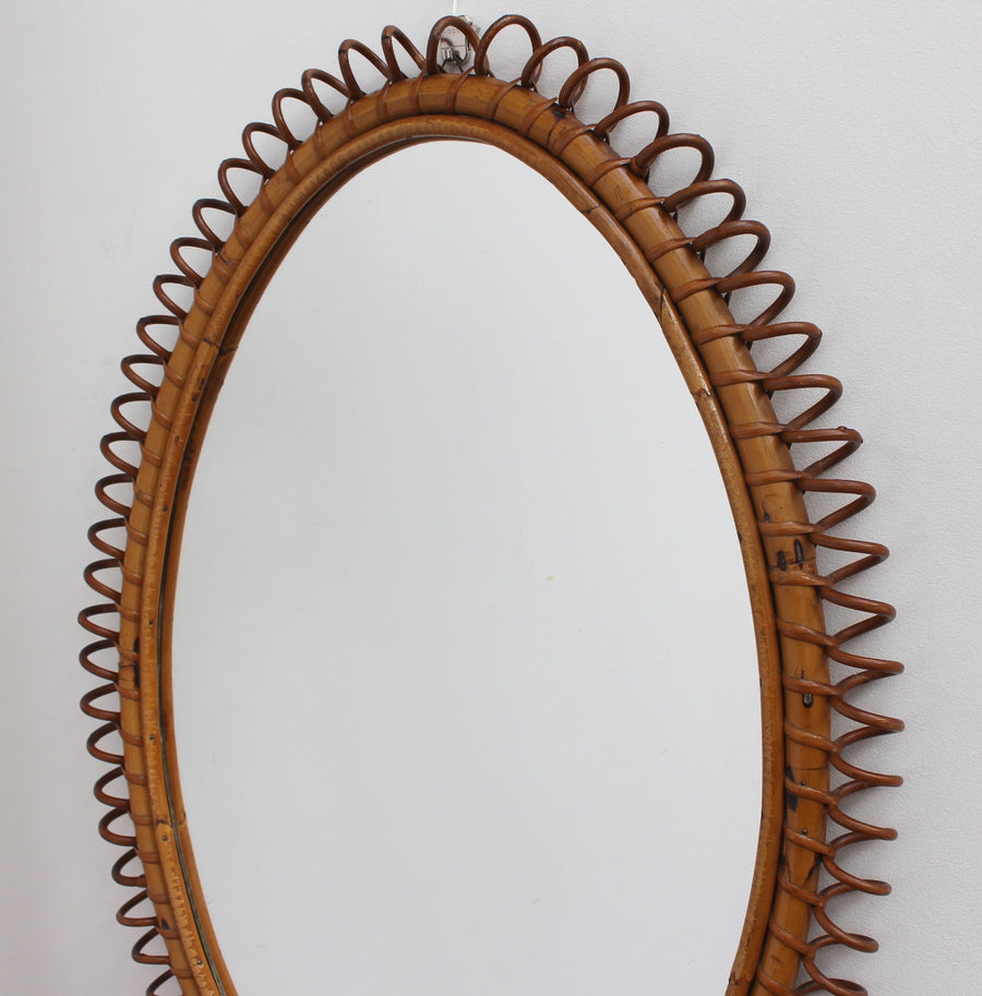 Italian Oval-Shaped Rattan Wall Mirror (circa 1960s)