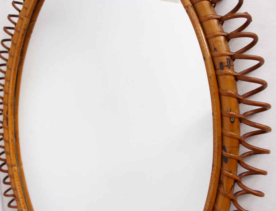 Italian Oval-Shaped Rattan Wall Mirror (circa 1960s)