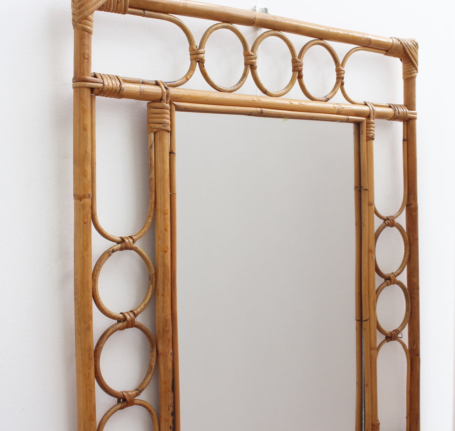 Rectangular Vintage French Rattan Mirror (circa 1960s)