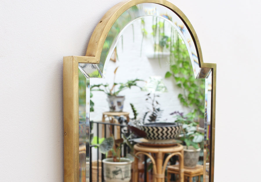Mid-Century Italian Lozenge-Shaped Wall Mirror with Brass Frame (circa 1950s)