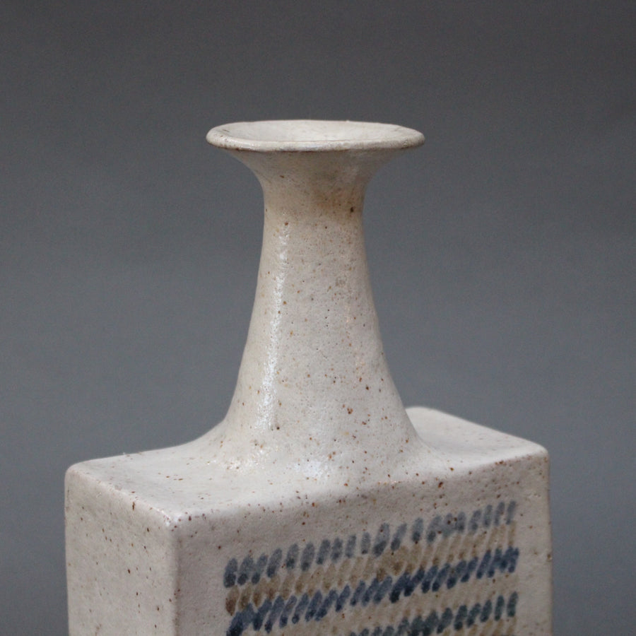Ceramic Vase with Geometric Line Design by Bruno Gambone (circa 1970s)