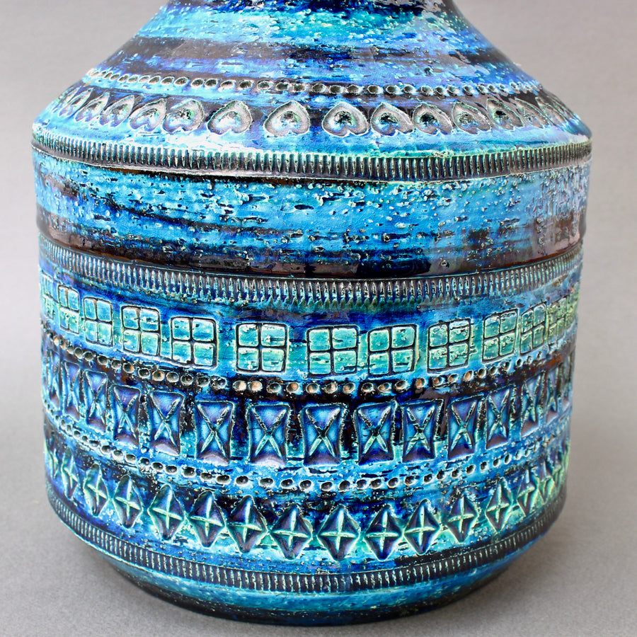 Vintage Rimini Blu Vase with Geometric Shapes by Aldo Londi for Bitossi (circa 1960s-70s)