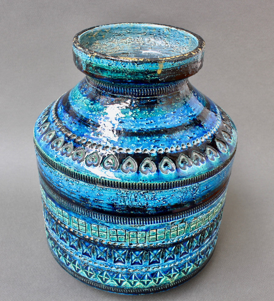 Vintage Rimini Blu Vase with Geometric Shapes by Aldo Londi for Bitossi (circa 1960s-70s)