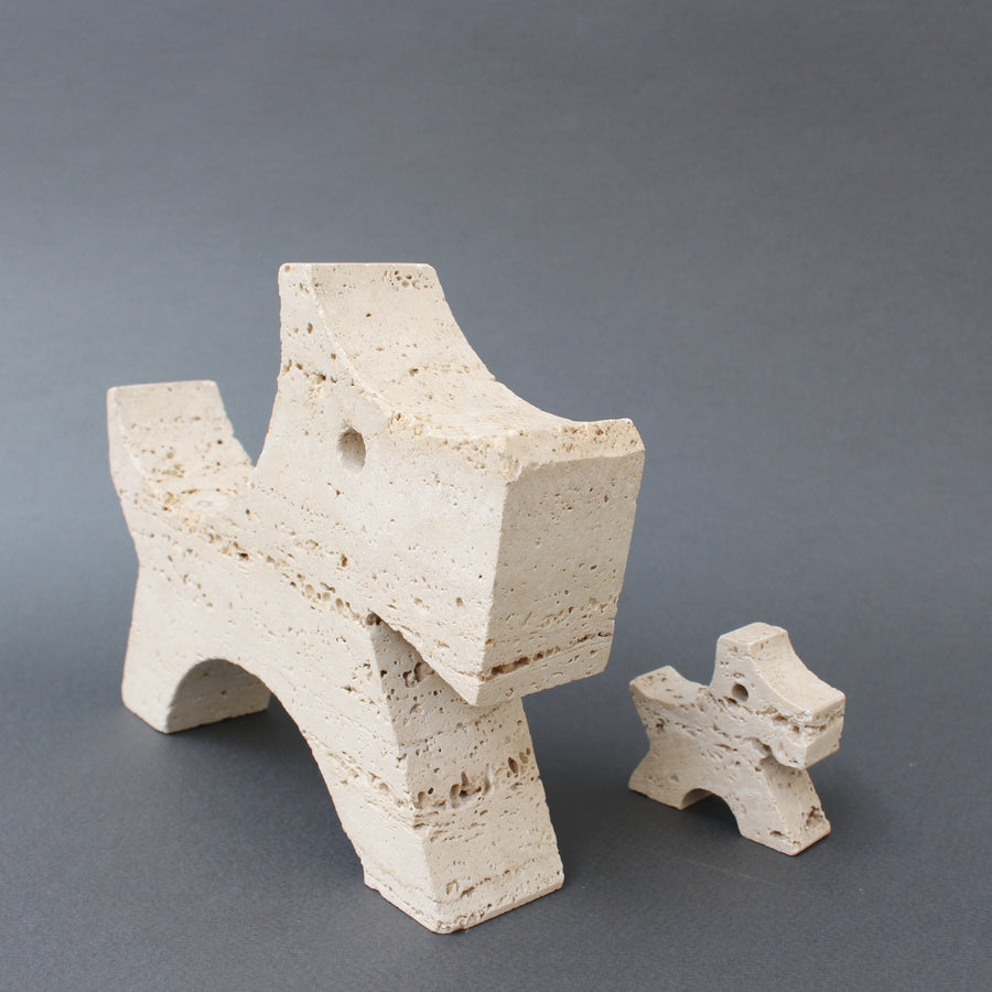 Pair of Stylised Travertine Scottish Terrier Desk Sculptures by Mannelli Brothers (circa 1970s)