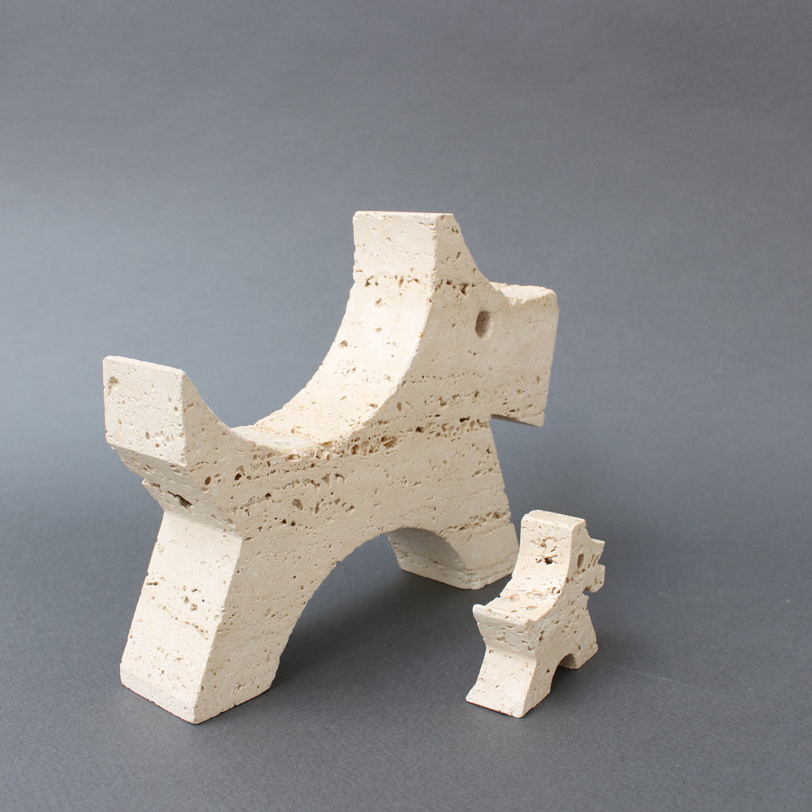 Pair of Stylised Travertine Scottish Terrier Desk Sculptures by Mannelli Brothers (circa 1970s)