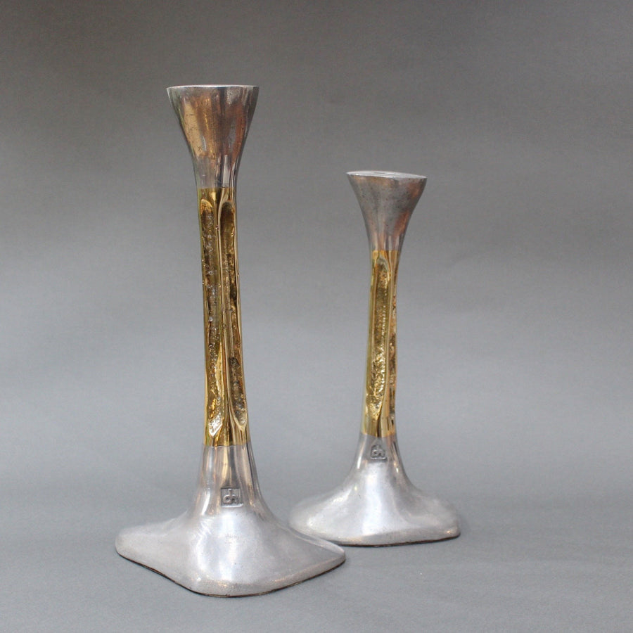 Pair of Aluminium and Brass Candlesticks by David Marshall (circa 1980s)
