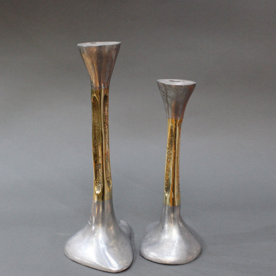 Pair of Aluminium and Brass Candlesticks by David Marshall (circa 1980s)