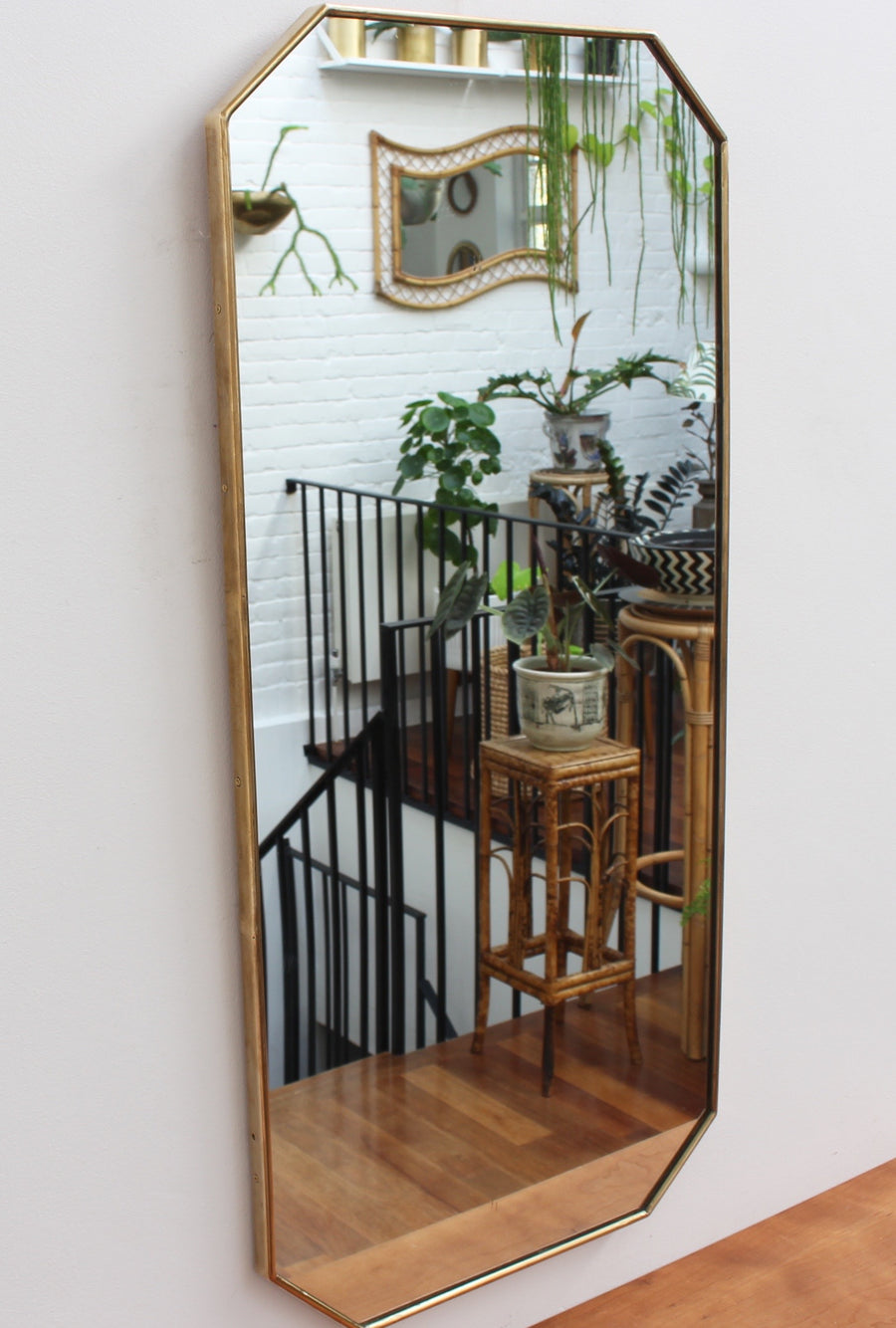 Mid-Century Octagonal Italian Mirror with Brass Frame (circa 1950s)