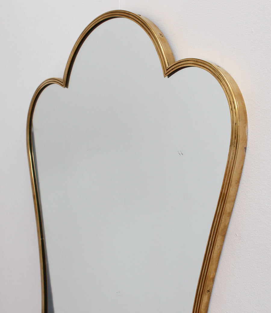 Fleur-de-Lis-Shaped Italian Wall Mirror with Brass Frame (circa 1950s)
