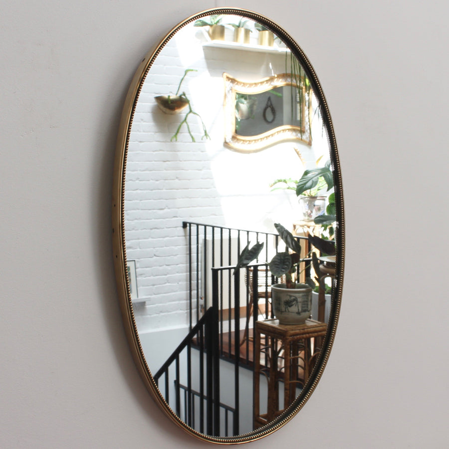 Mid-Century Oval Italian Wall Mirror with Brass Frame (circa 1950s)