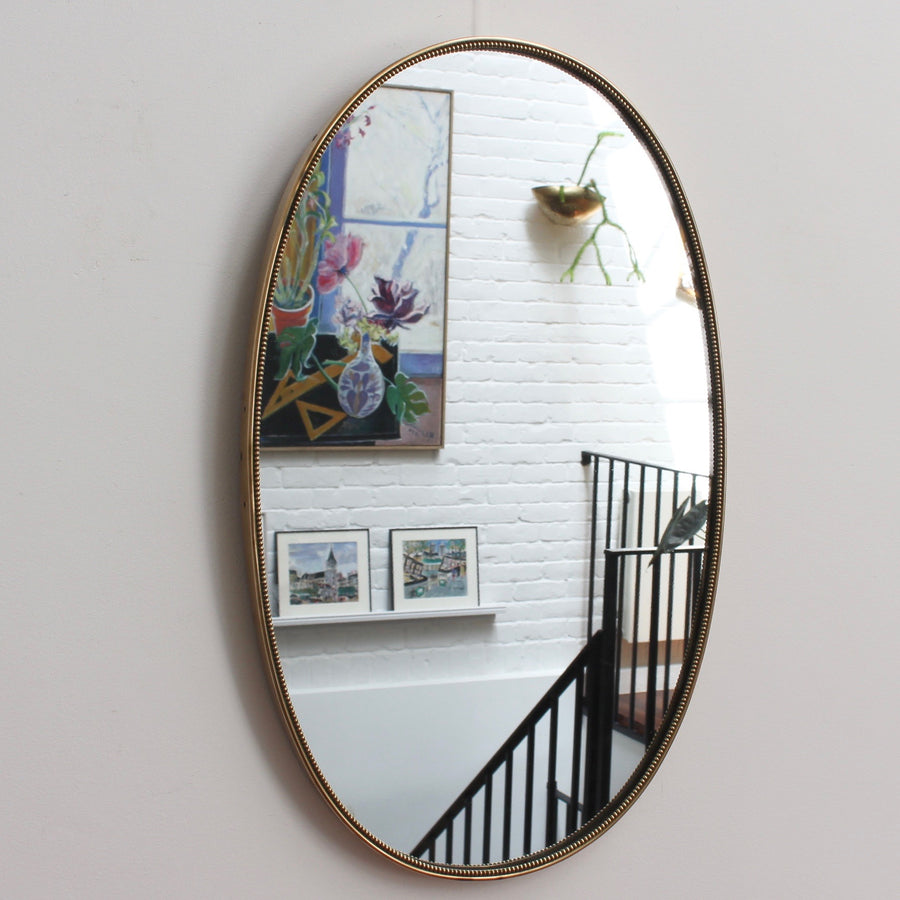 Mid-Century Oval Italian Wall Mirror with Brass Frame (circa 1950s)