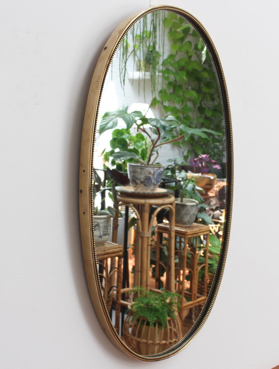 Mid-Century Oval Italian Wall Mirror with Brass Frame (circa 1950s)