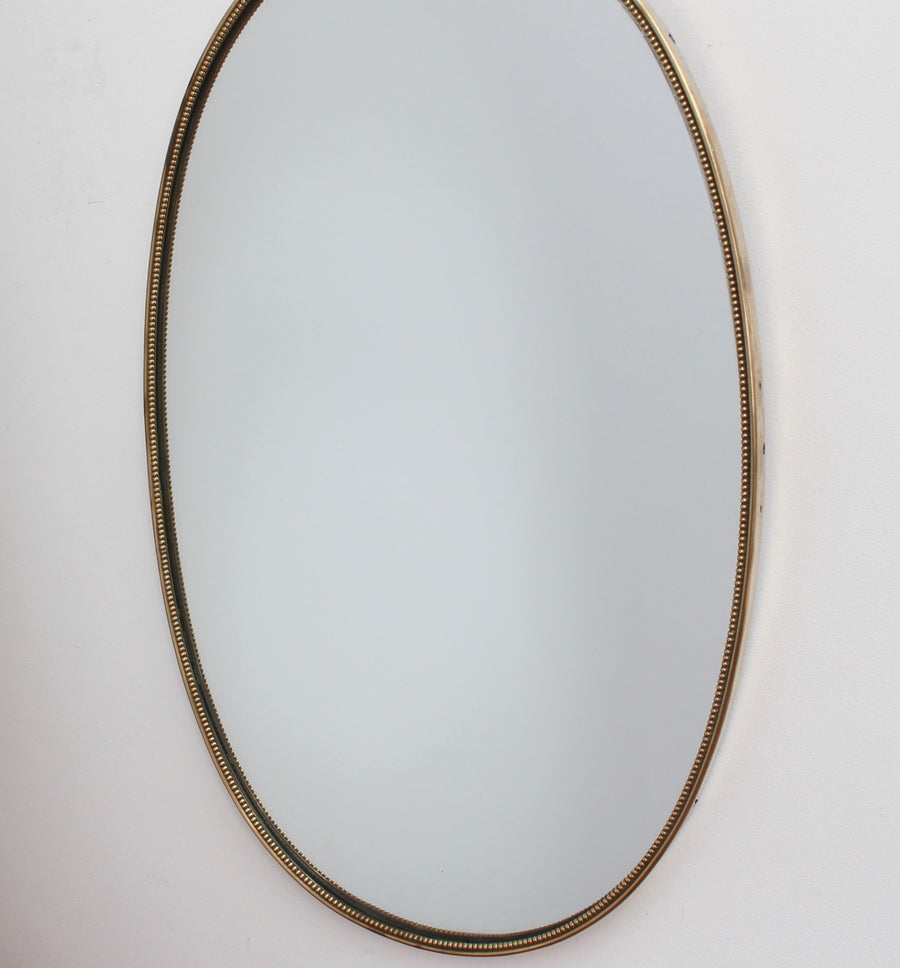 Mid-Century Oval Italian Wall Mirror with Brass Frame (circa 1950s)