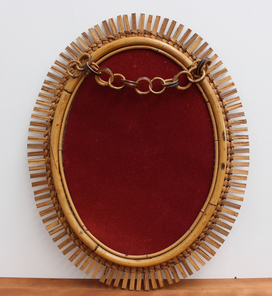 Italian Rattan Oval Wall Mirror (circa 1960s)