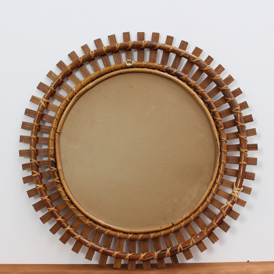 Italian Sunburst Rattan Wall Mirror (circa 1960s)