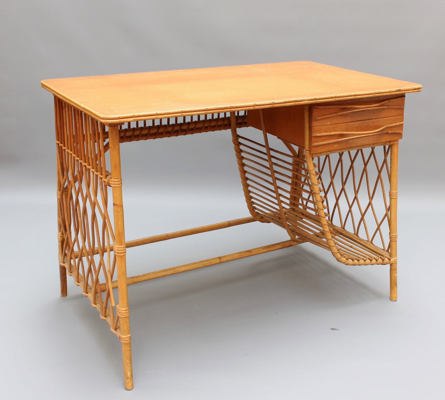 Rattan Desk / Vanity Table and Chair by Louis Sognot (circa 1950s)
