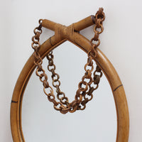 Italian 'Eye-Shaped' Style Bamboo and Rattan Mirror with Hanging Chain (circa 1960s)