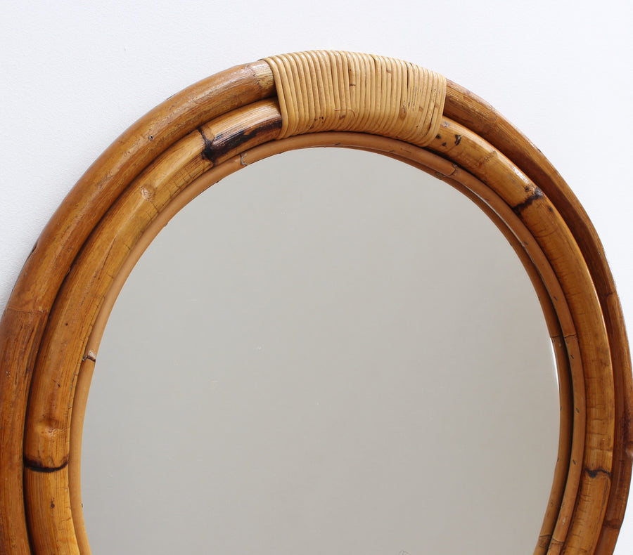 Italian 'Porthole' Style Bamboo and Rattan Mirror (circa 1960s)