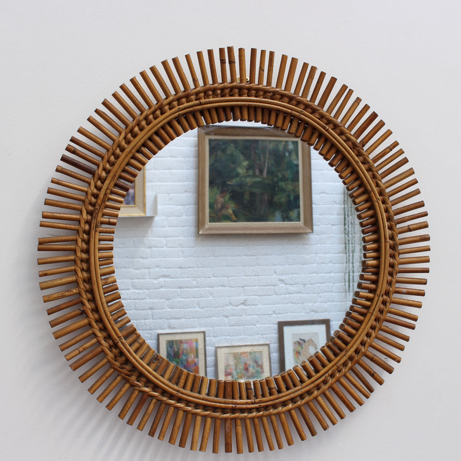 Italian Rattan Sunburst Wall Mirror (circa 1960s)