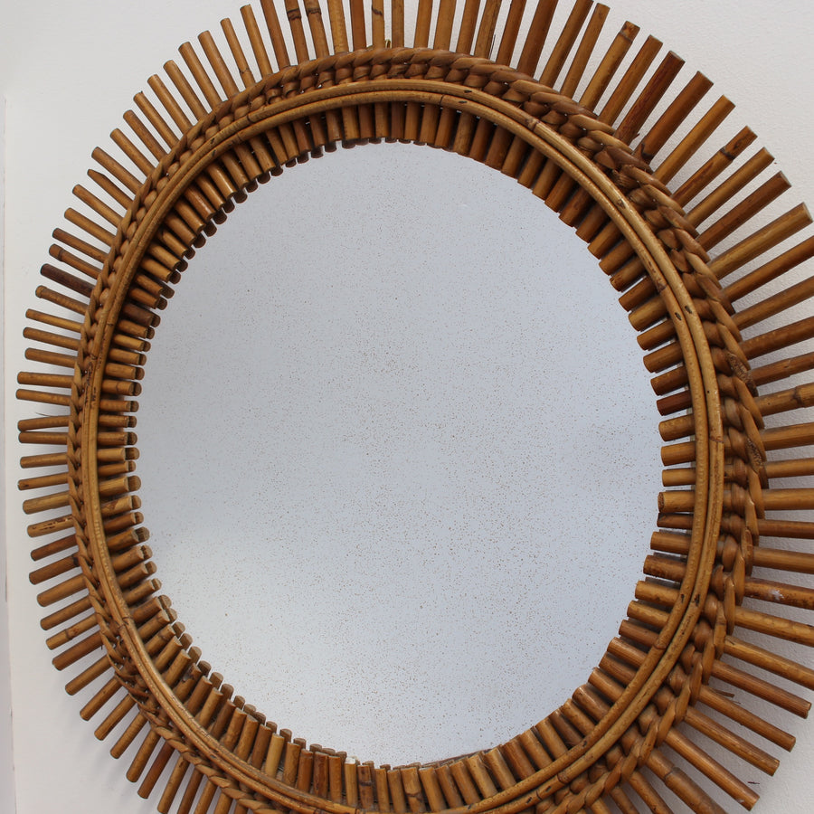 Italian Rattan Sunburst Wall Mirror (circa 1960s)