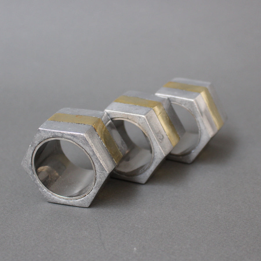 Brutalist Aluminium and Brass Napkin Rings by David Marshall (circa 1970s)