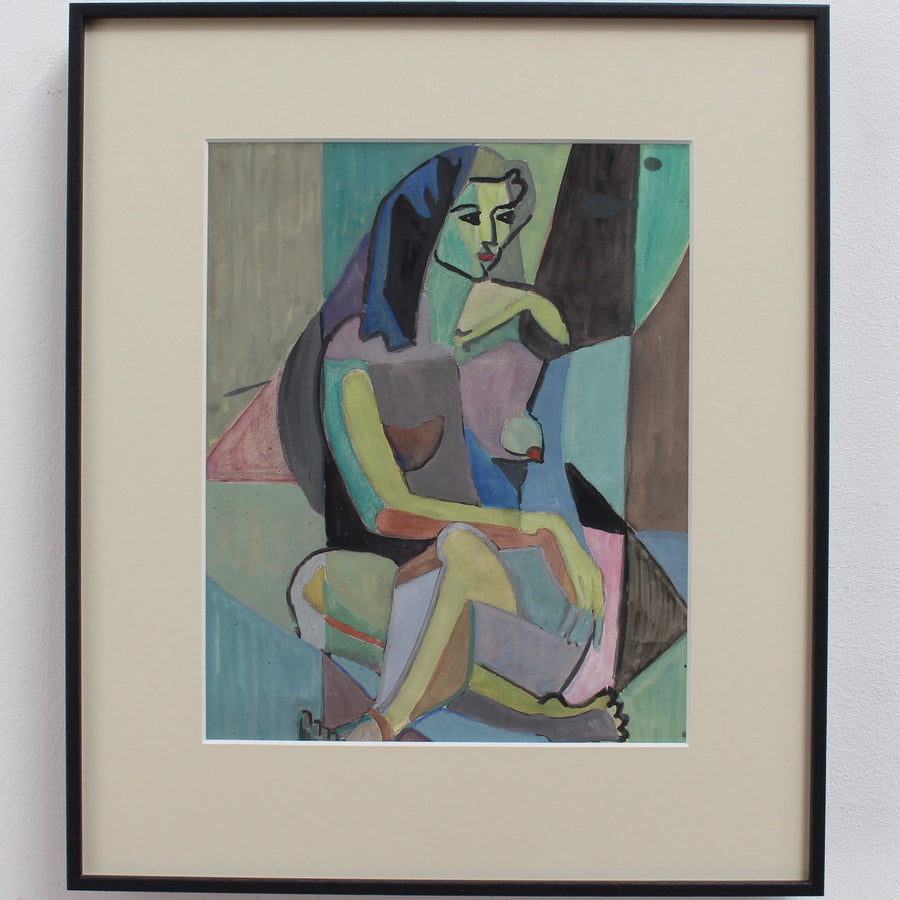 Cubist Nude Portrait of Seated Woman III by Kosta Stojanovitch (circa 1950s)