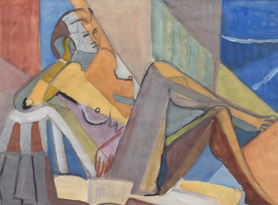 Portrait of Reposing Cubist Nude with Book by Kosta Stojanovitch (circa 1950s)